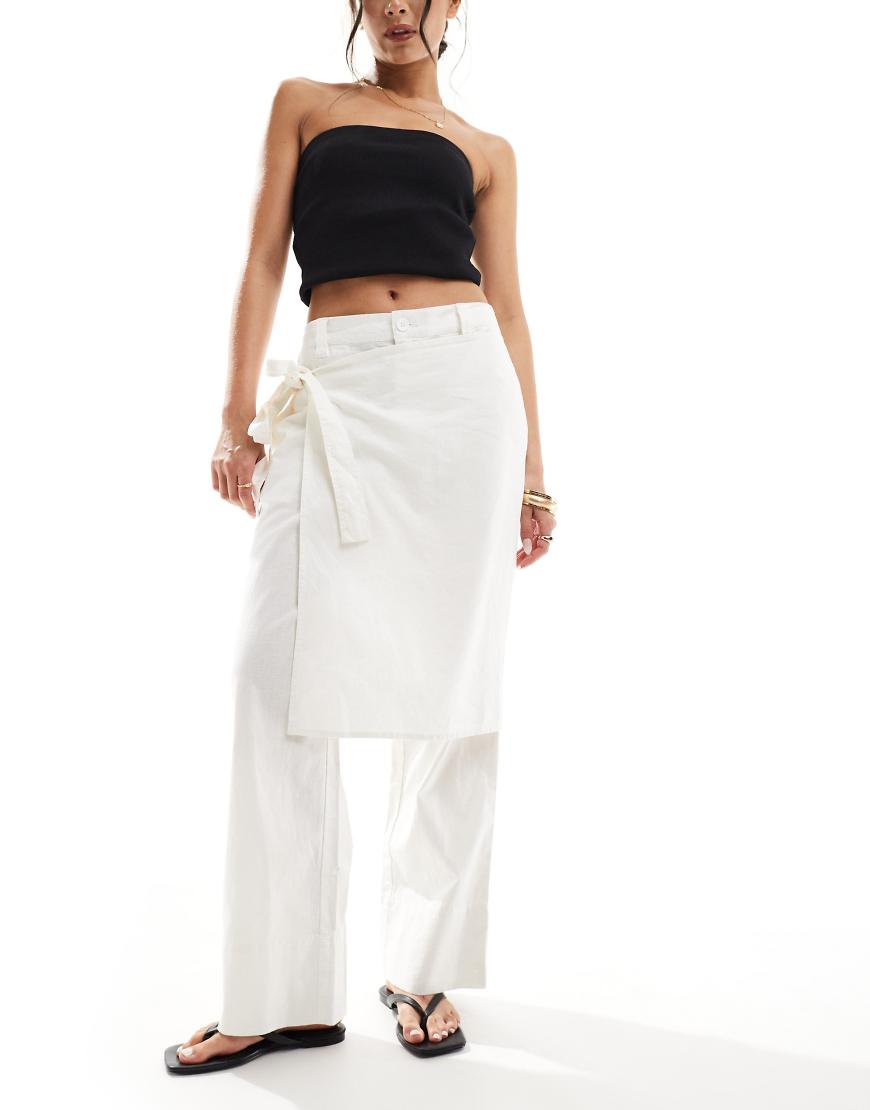 ASOS DESIGN cropped pants with wrap detail wth linen in white