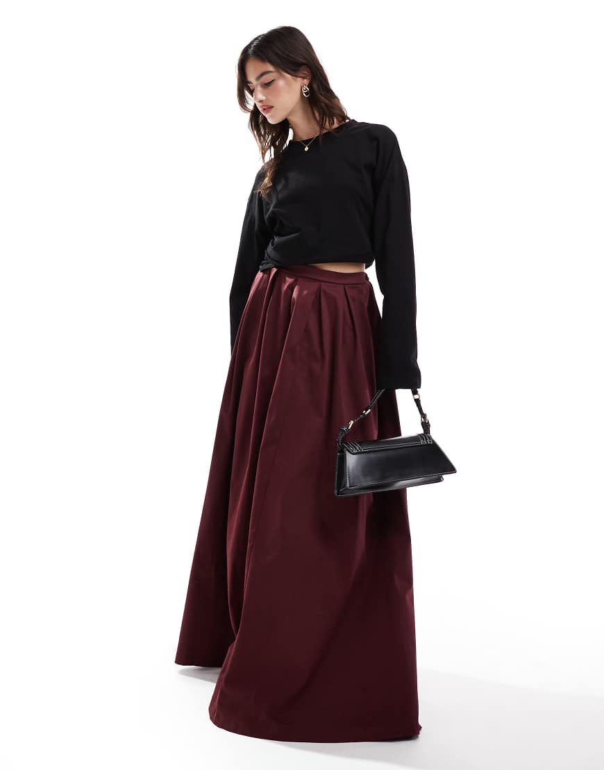 ASOS DESIGN heavyweight cotton circle maxi skirt in burgundy-Red