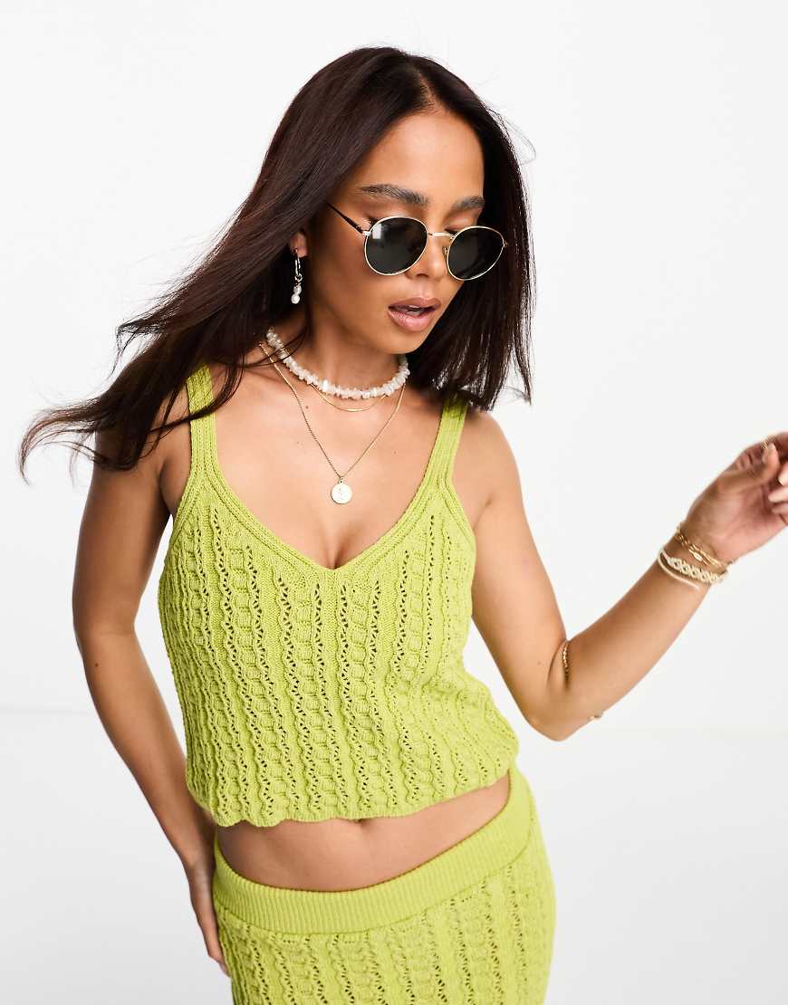 ASOS DESIGN knit crochet crop top in green - part of a set