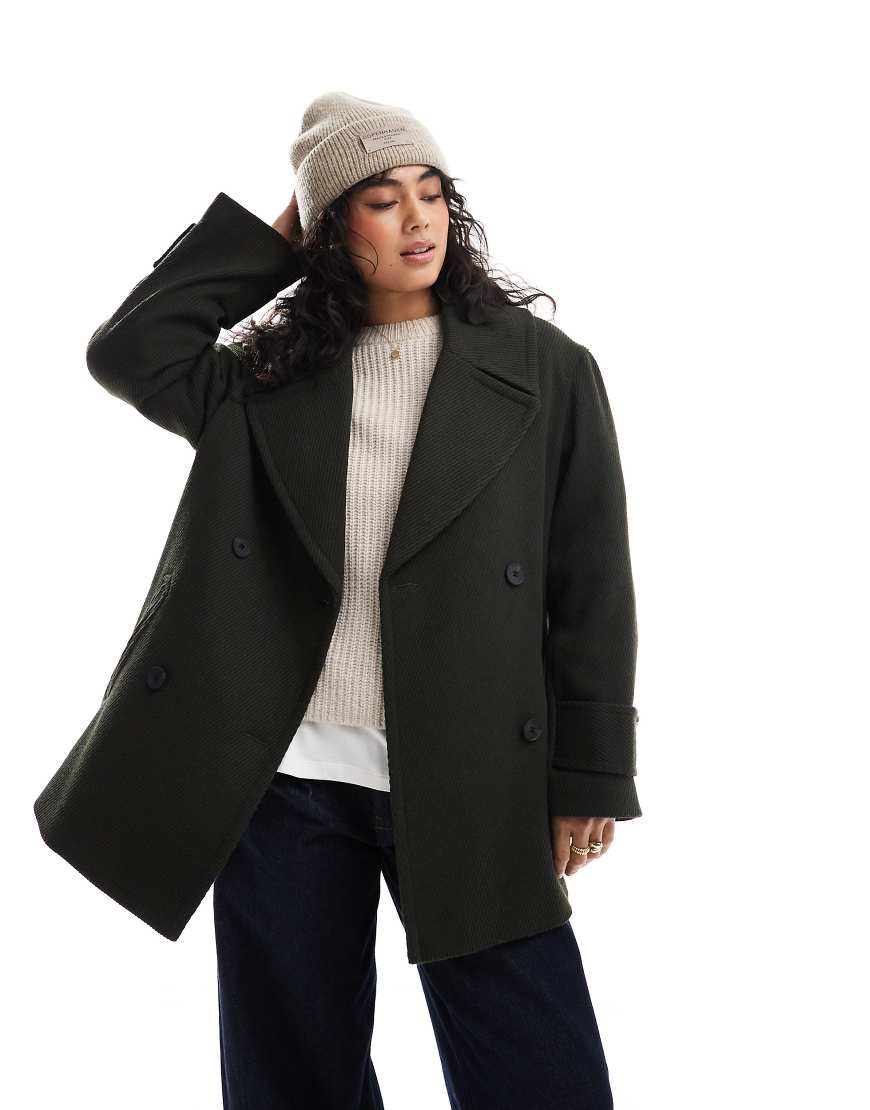 ASOS DESIGN oversized twill pea coat in olive-Green