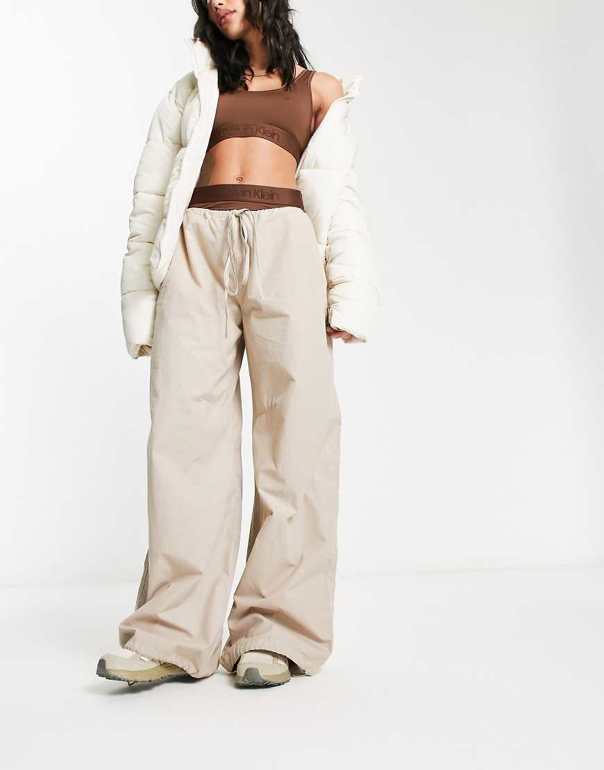 ASOS DESIGN parachute cargo pants in stone-Neutral