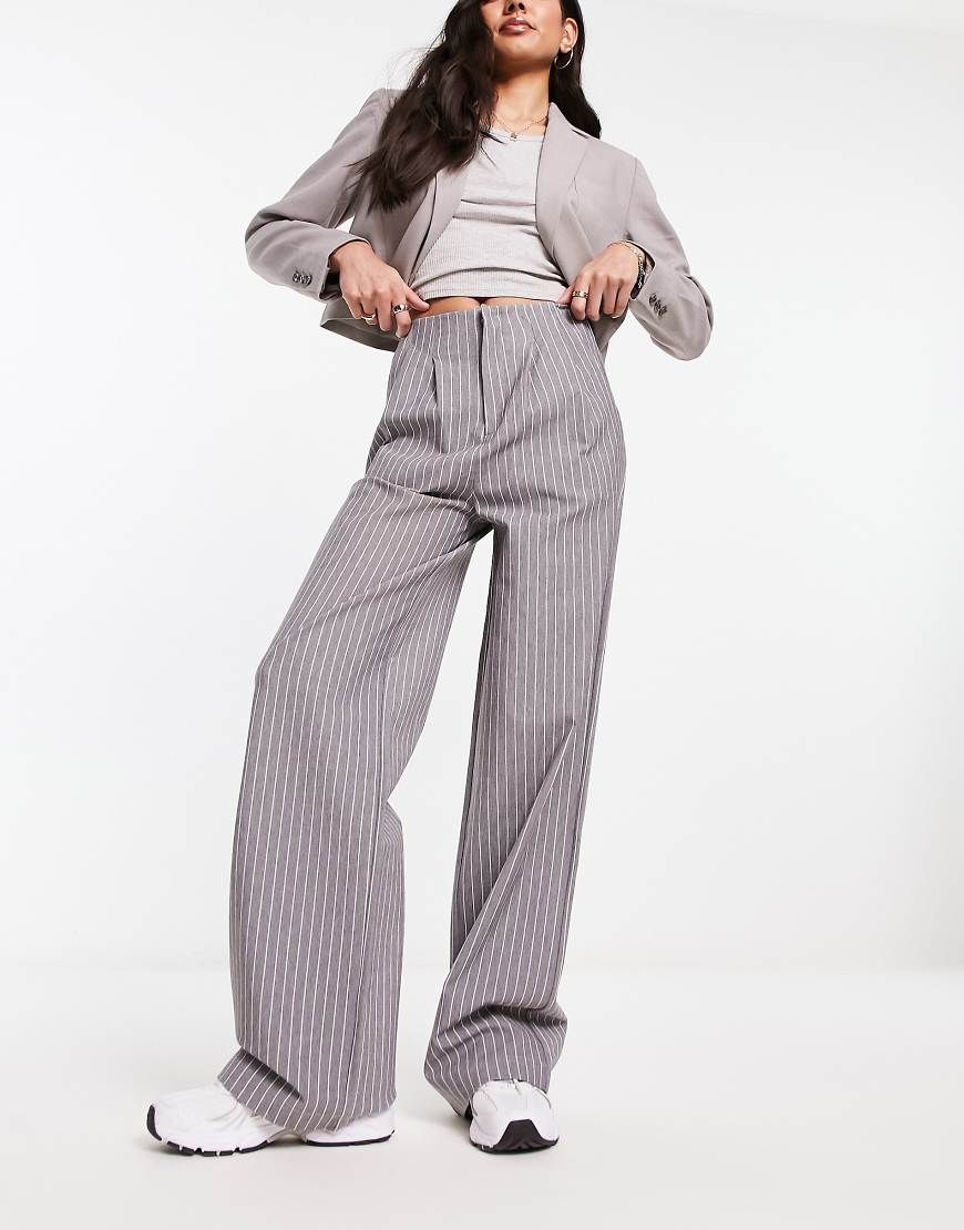 ASOS DESIGN premium stretch tailored pants in gray pinstripe-Multi