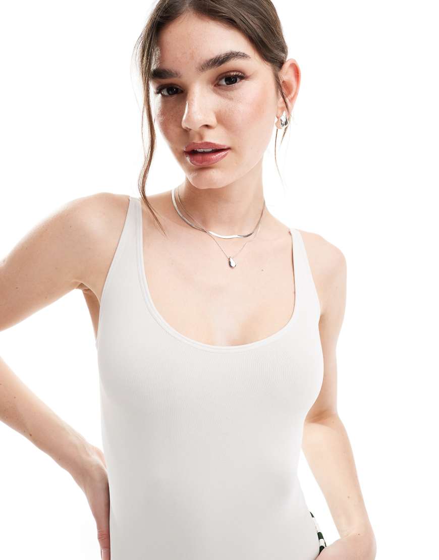 ASOS DESIGN seamless wide scoop minimal bodysuit in stone-Brown