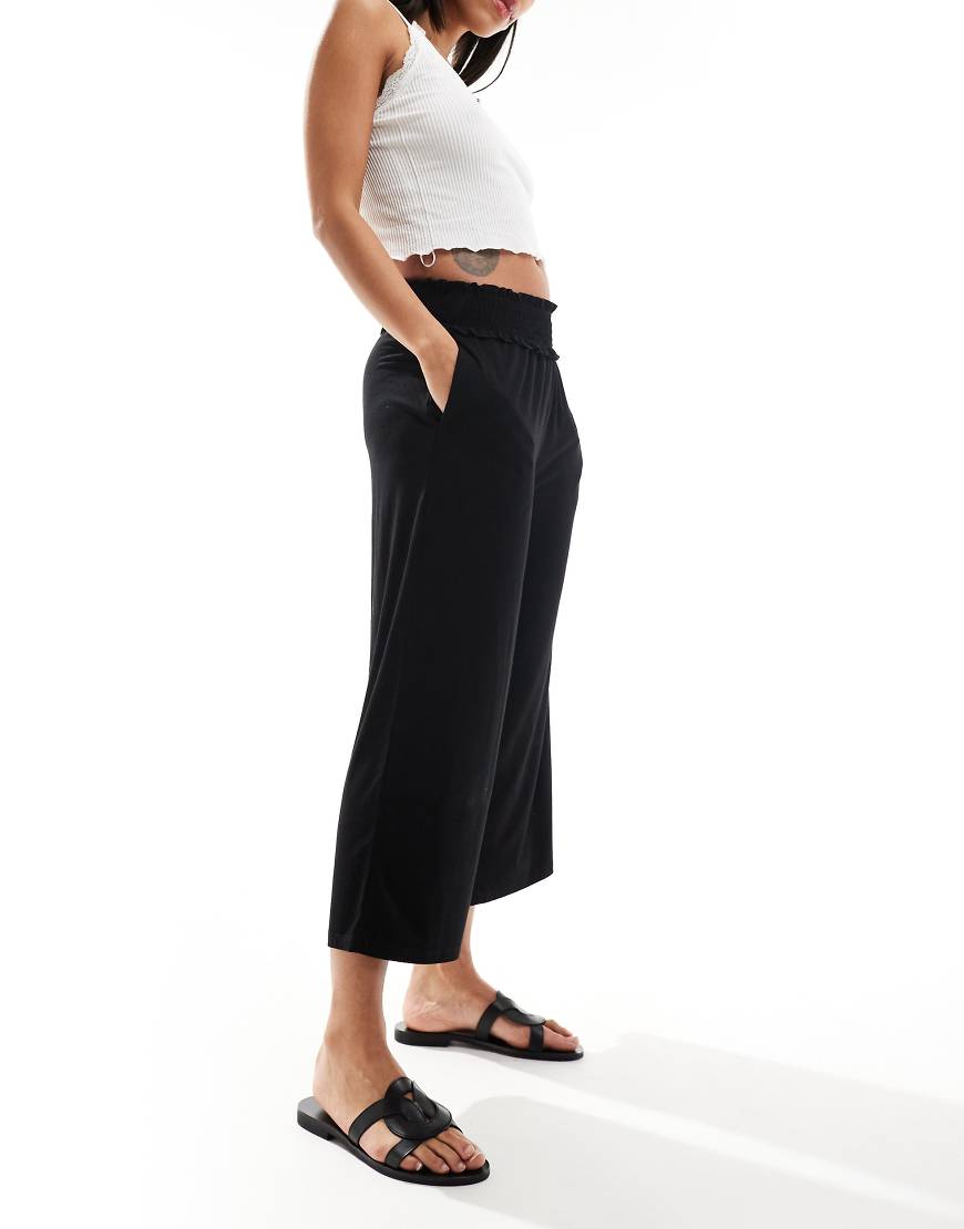 ASOS DESIGN shirred waist cropped culotte pants in black