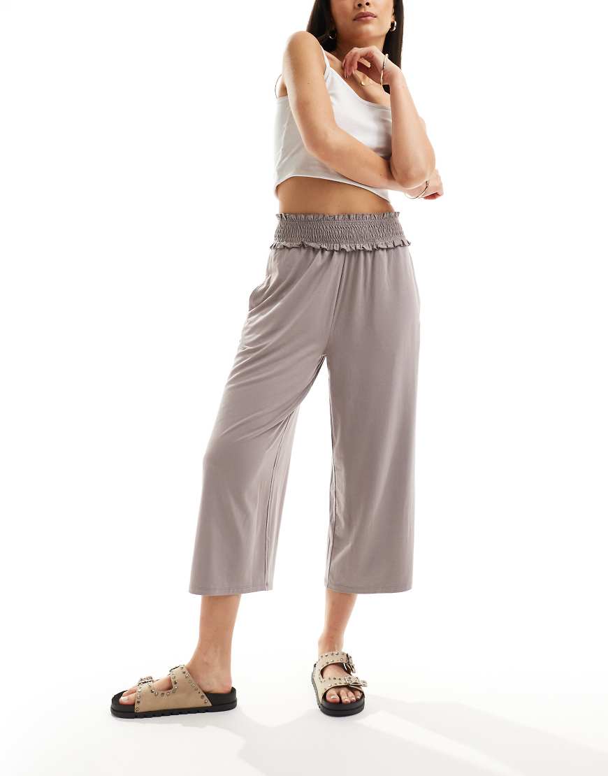 ASOS DESIGN shirred waist cropped culotte pants in slate-Gray