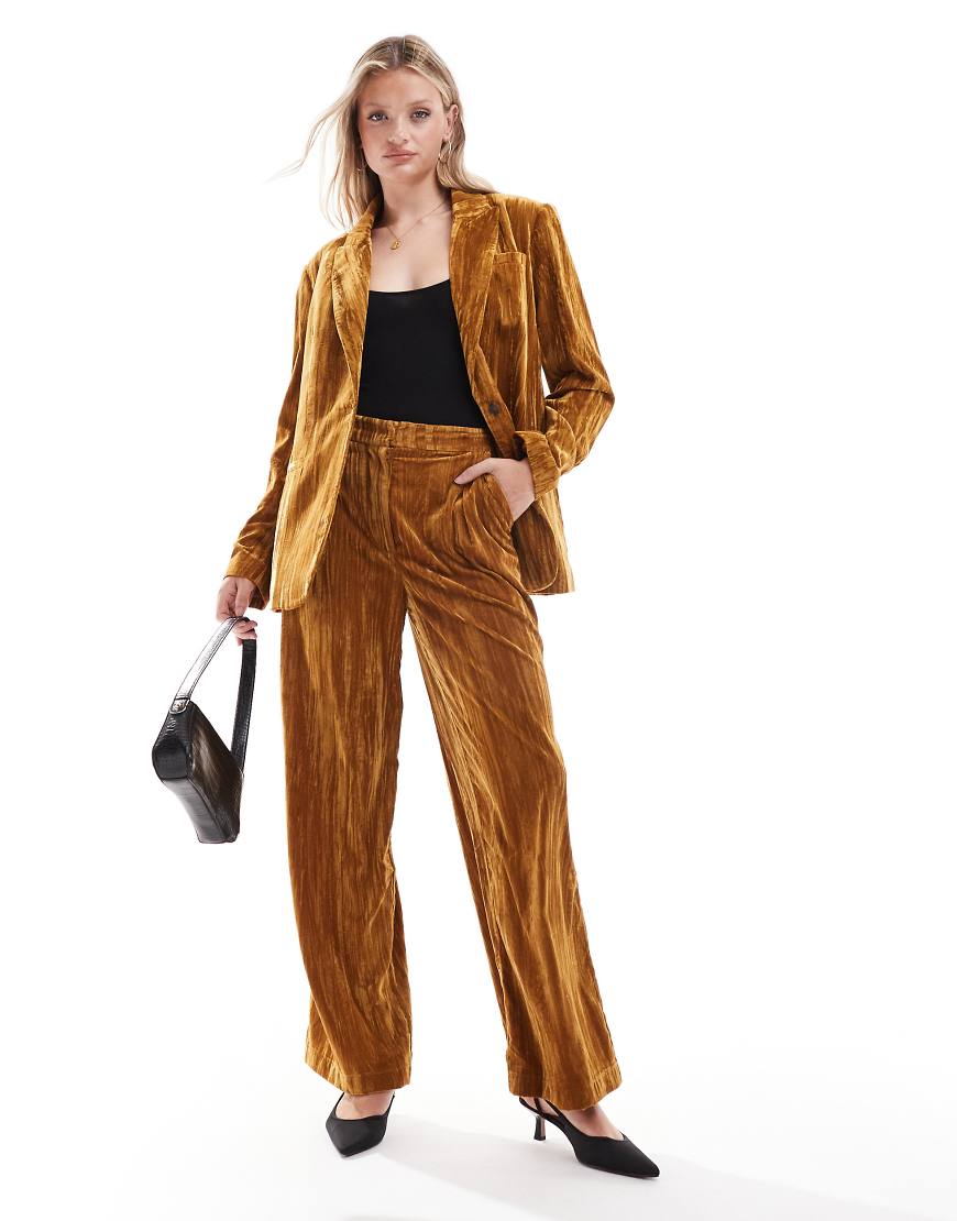 ASOS DESIGN tailored crinkle velvet pants in gold - part of a set