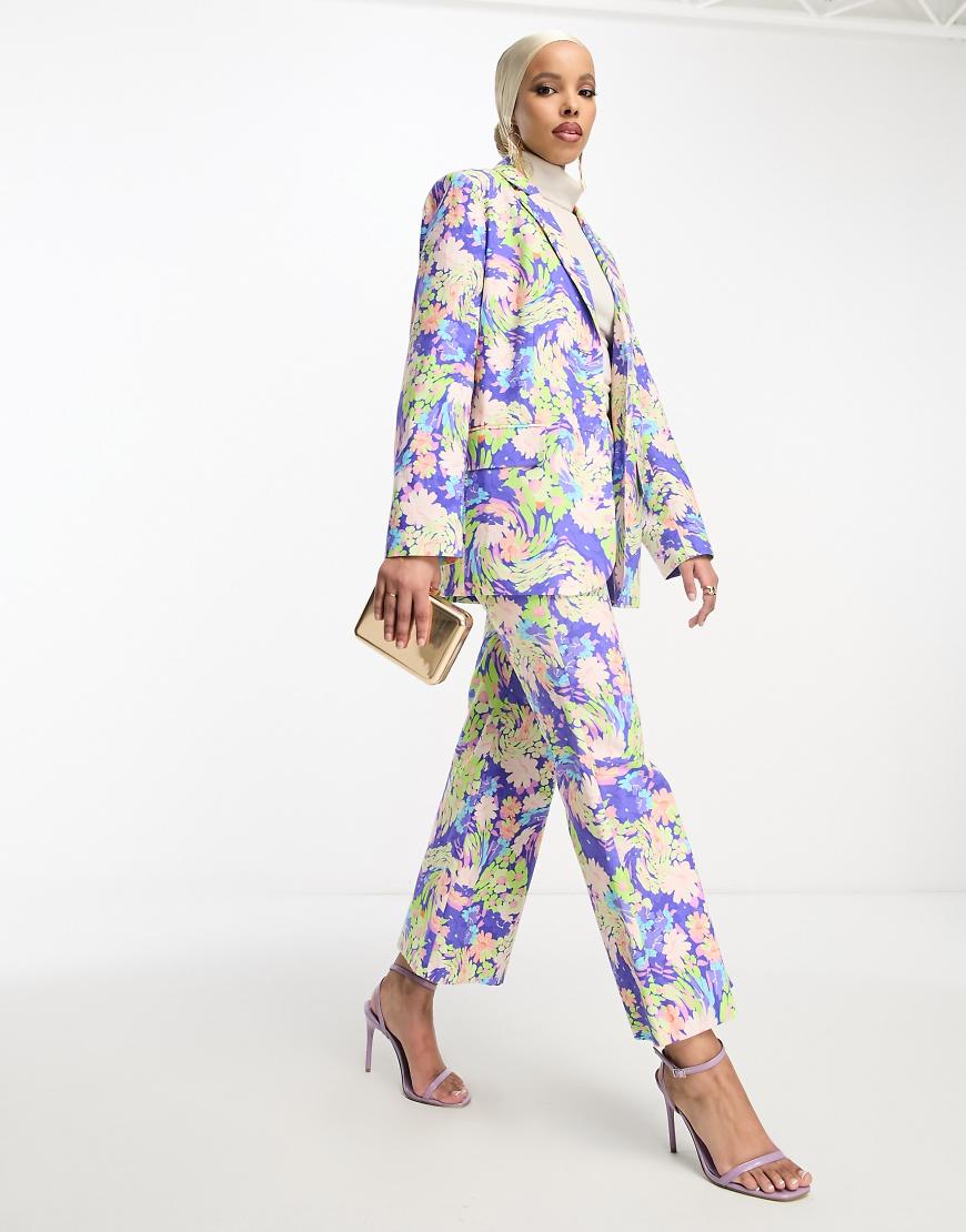 ASOS DESIGN tailored wide leg dad pants in blue floral print