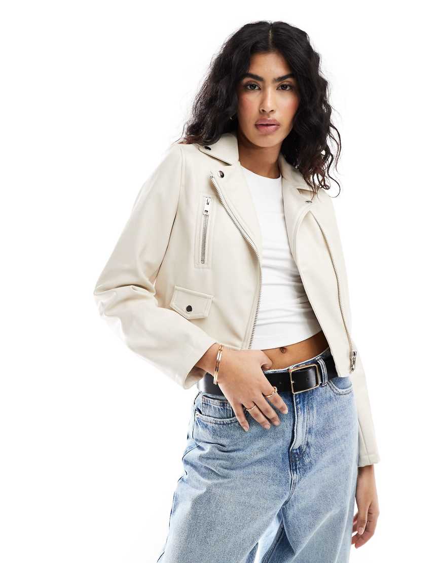 ASOS DESIGN ultimate faux leather biker jacket in white