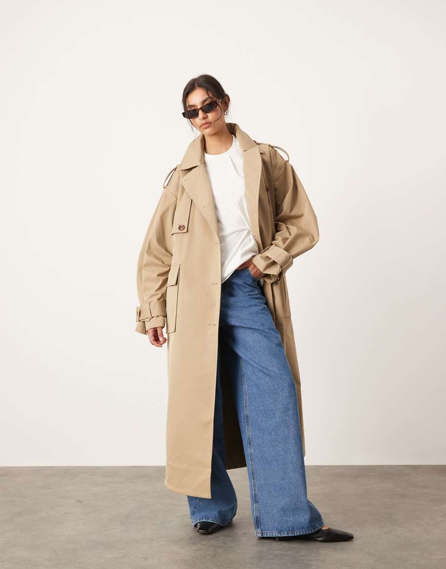 ASOS EDITION oversized pocket detail trench coat in camel-Brown