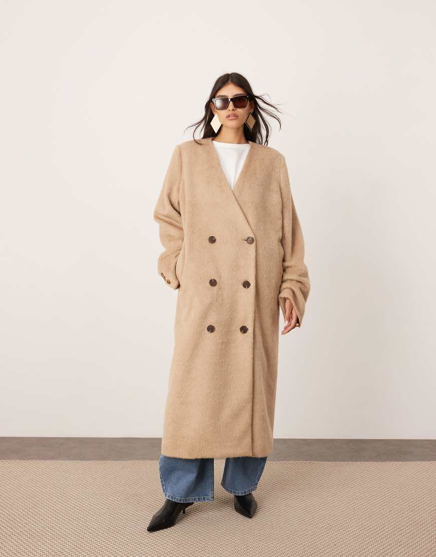 ASOS EDITION wool mix oversized double breasted coat in oatmeal-White