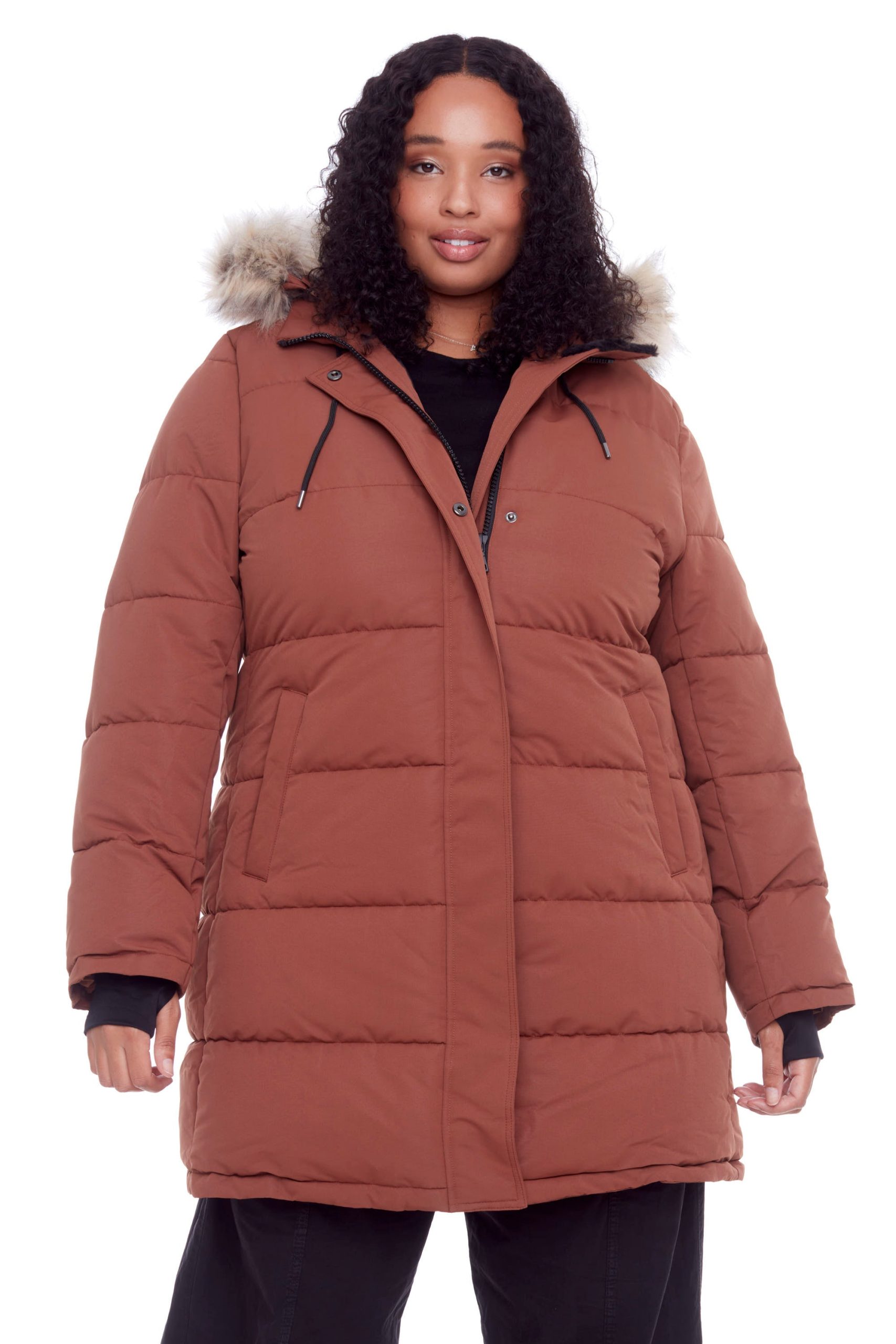 AULAVIK PLUS WOMEN'S VEGAN DOWN (RECYCLED) MID-LENGTH HOODED PARKA COAT (PLUS SIZE)