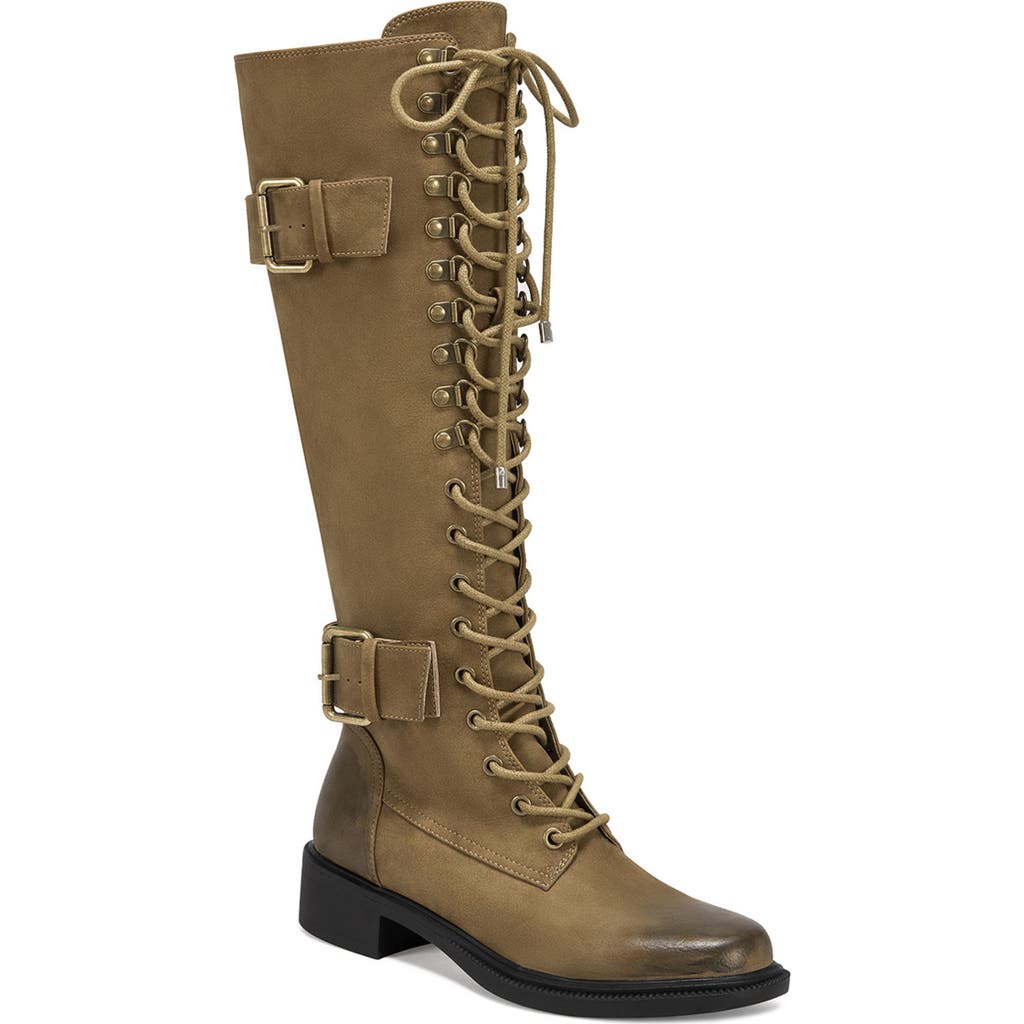 AZALEA WANG Emmott Water Resistant Lace-Up Knee High Boot in Taupe at Nordstrom, Size 6