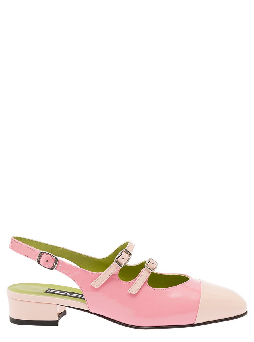 'Abricot' Pink Slingback Mary Janes With Contrasting Toe In Leather Woman