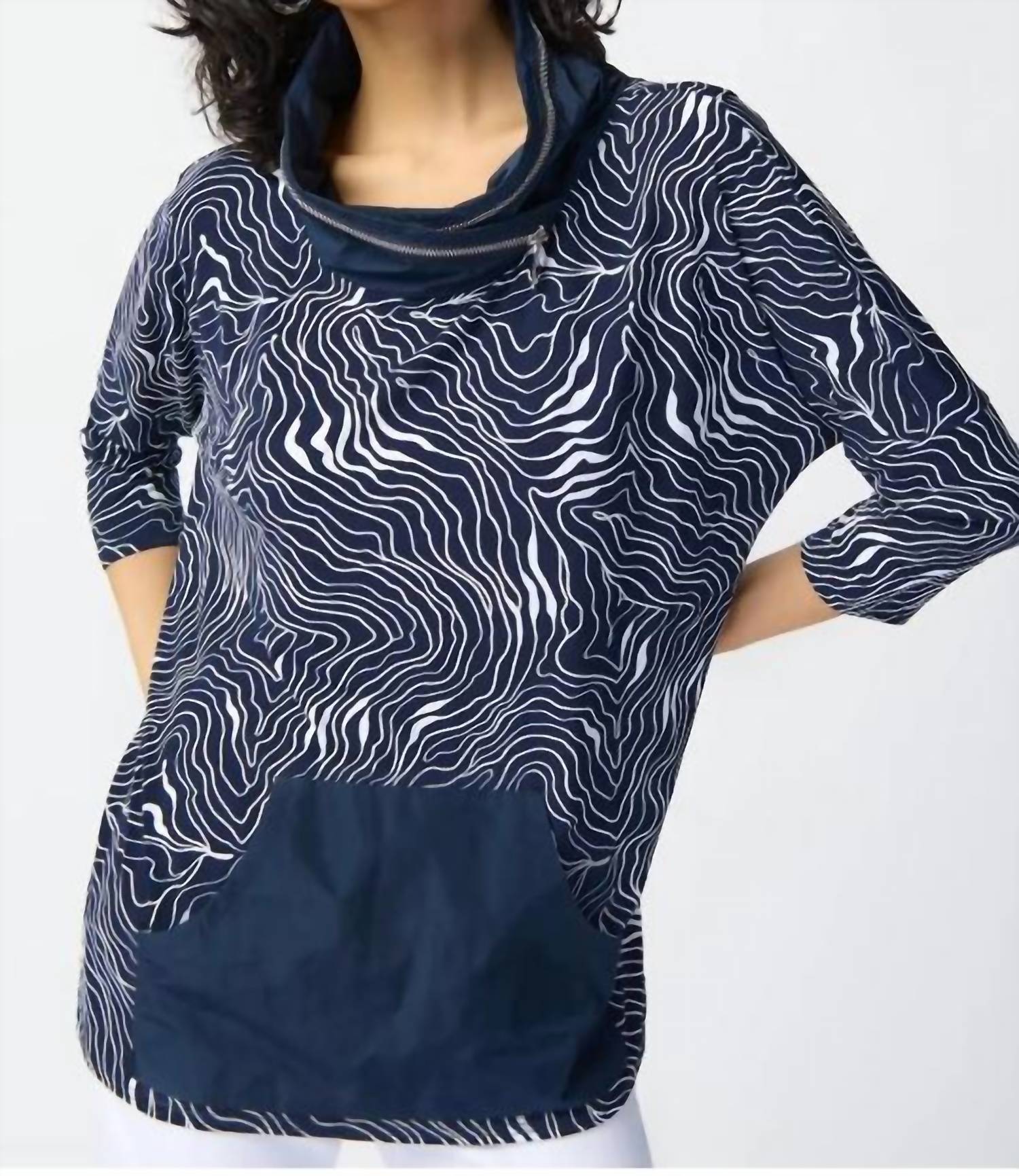 Abstract Puff Print Tunic Top In Midnight Blue