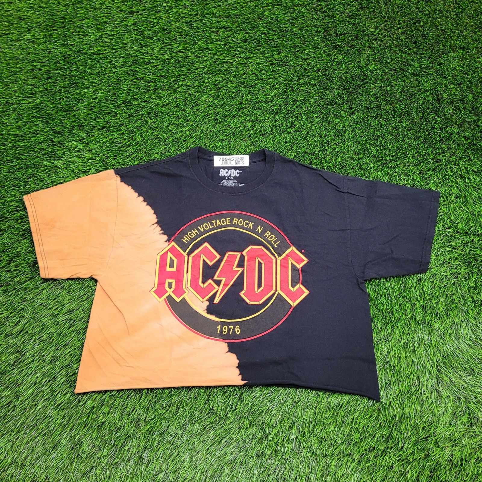 Acdc Crop-Top Shirt Womens Large 21X18 Two-Tone