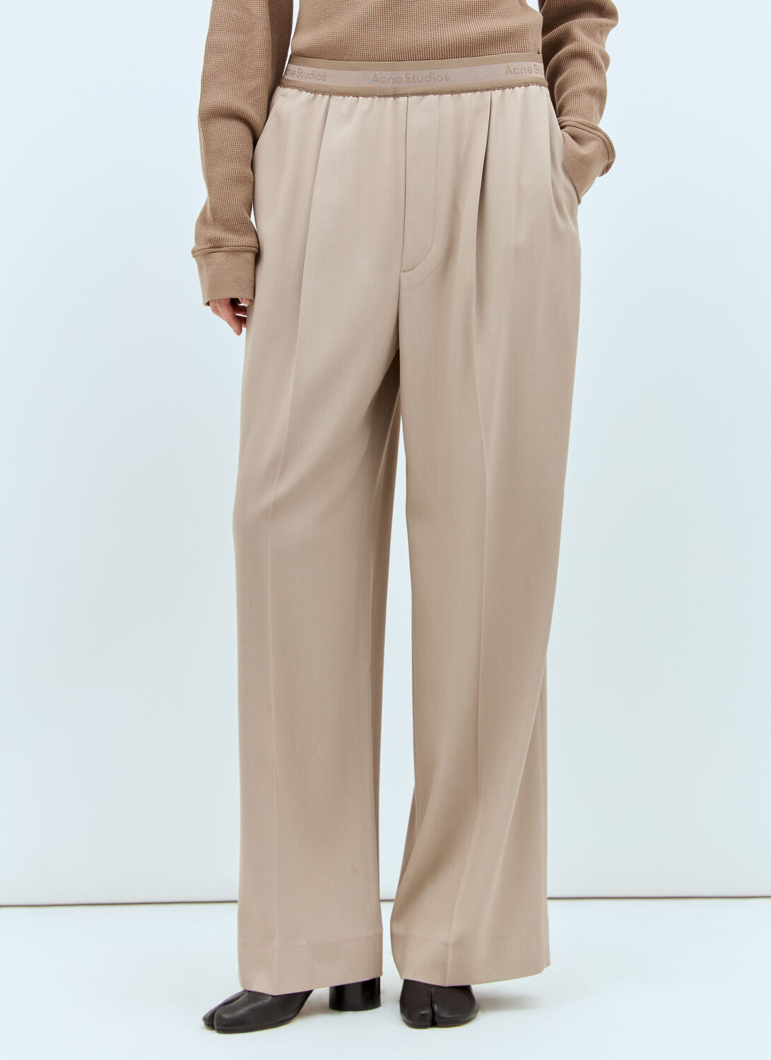 Acne Studios Logo Waistband Tailored Pants - Woman Pants Beige Fr - 34