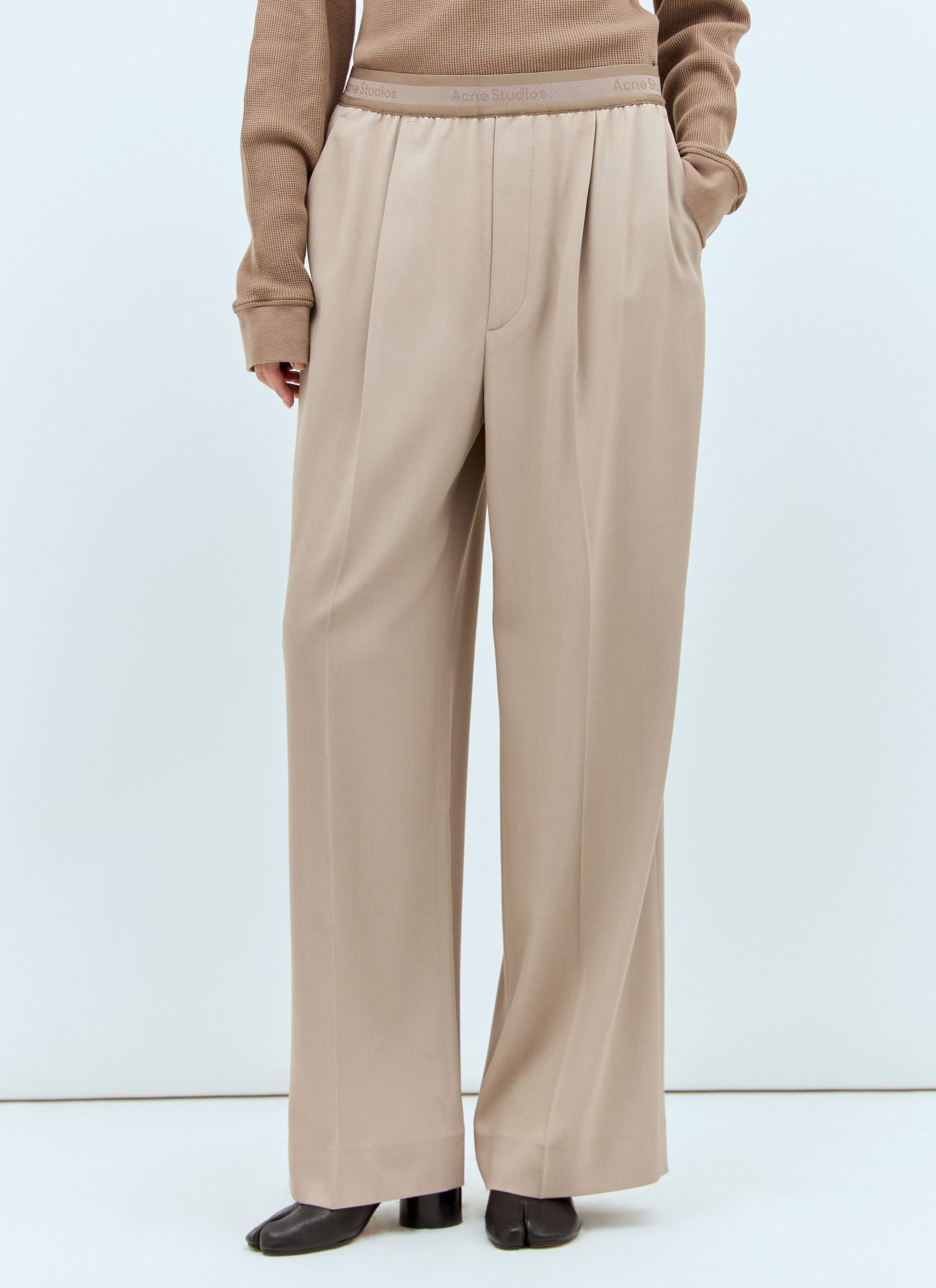 Acne Studios Logo Waistband Tailored Pants in Beige, Women's (Size 34)