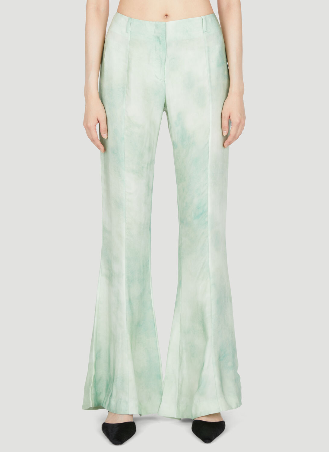 Acne Studios Marbel Print Flared Pants - Woman Pants Green Fr - 34