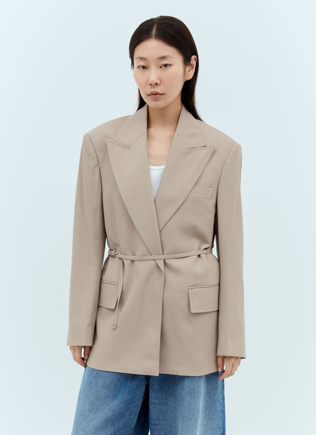 Acne Studios Peak Lapels Belted Blazer - Woman Blazers Beige Fr - 32