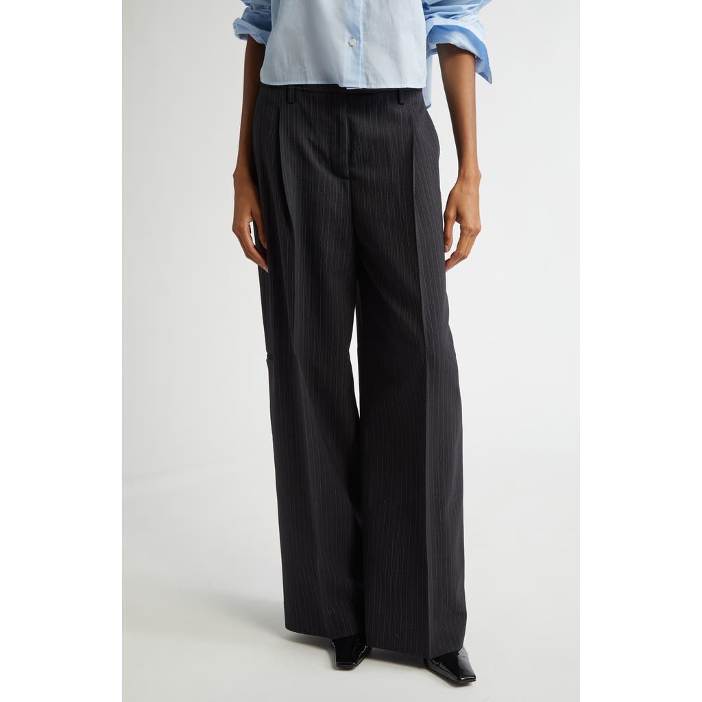 Acne Studios Tailored Pinstripe Wool Blend Trousers in Black 900 at Nordstrom, Size 2 Us