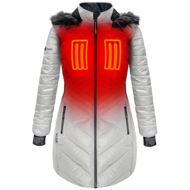 ActionHeat Women's 5V Battery Heated Long Hooded Puffer Jacket Antarctica White, Medium - Women's Ski Outerwear at Academy Sports