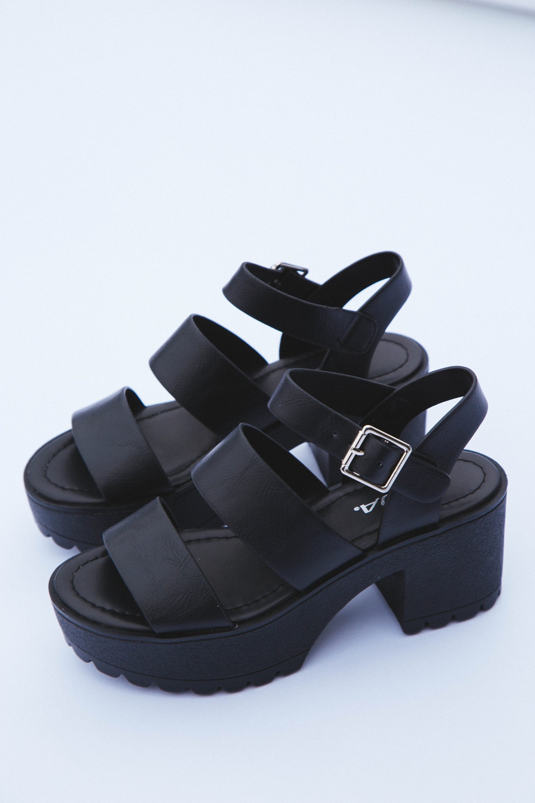 Adalyn Chunky Sole Heeled Sandal Black PU