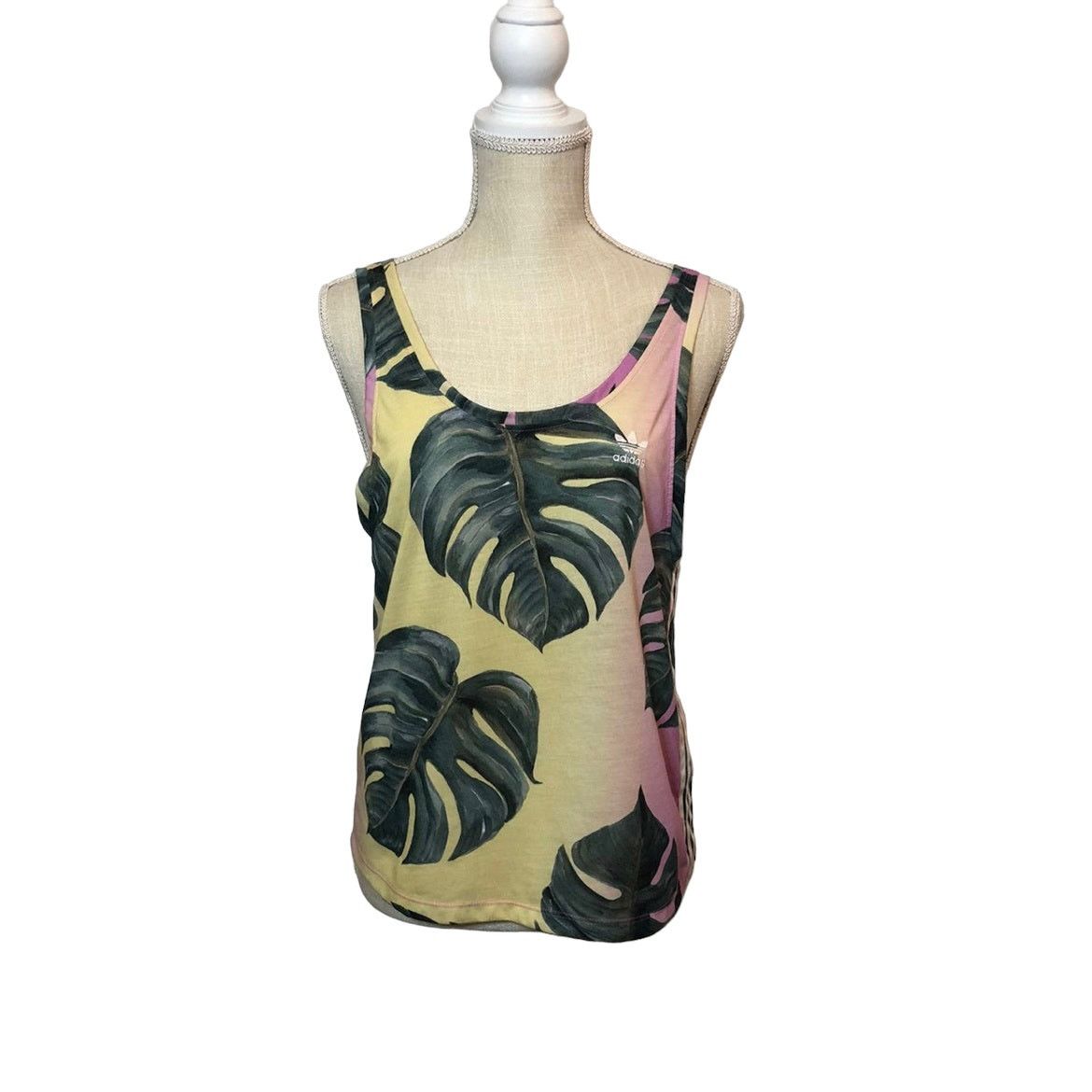 Adidas Three Stripe Pastel Leaf Print Tank Top Size Xs, Women's