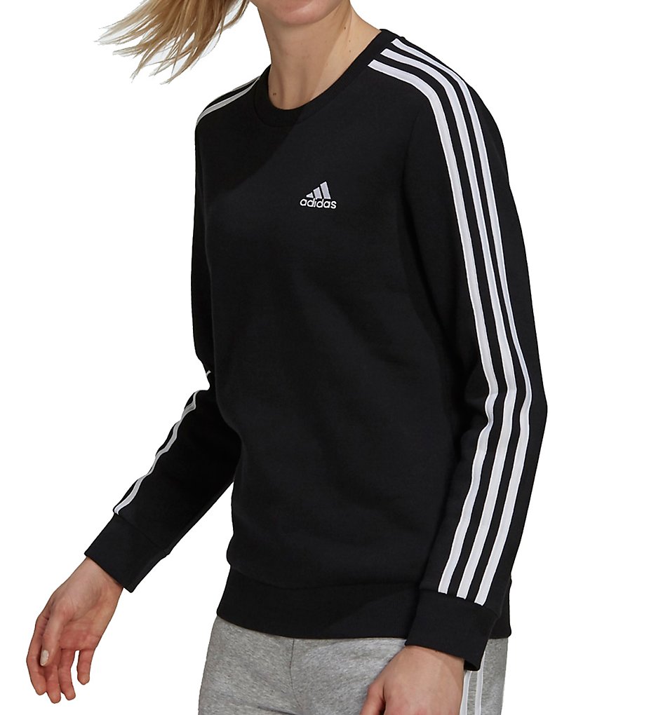 Adidas Women's Essentials 3 Stripes Fleece Sweatshirt in Black/White | Size Large | HerRoom.com