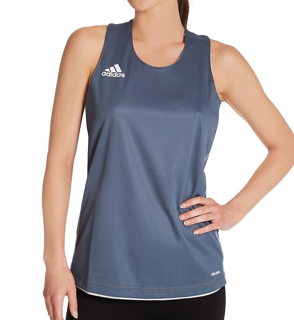 Adidas Women's Mesh Pinnie Reversible Sports Tank Top in Onix | Size XS | HerRoom.com