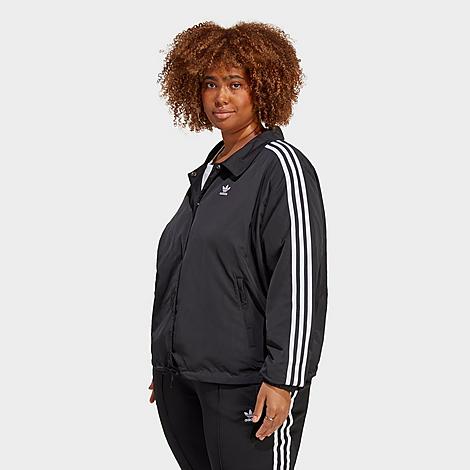 Adidas Women's Originals adicolor Classics 3-Stripes Coach Jacket (Plus Size) in Black/Black Size XL Polyester/Jersey Shirt