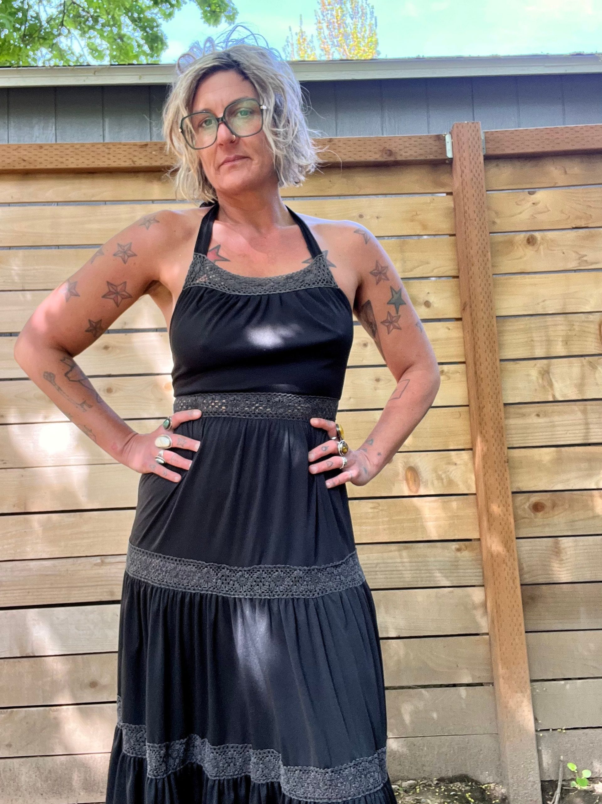 Adorable 1970's Vintage Black Halter Crocheted Dress With Tiered Skirt Womens Size Xsmall/Small | 24 in Waist