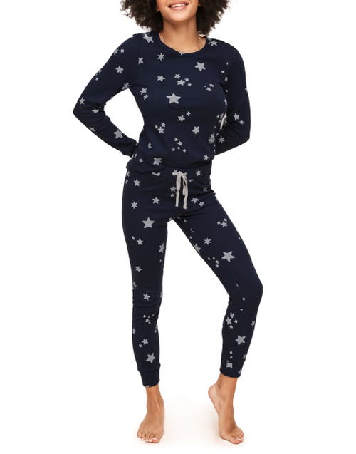 Adore Me Muriel Pajama Long-Sleeve Top & Legging Set in Novelty Blue at Nordstrom, Size Large