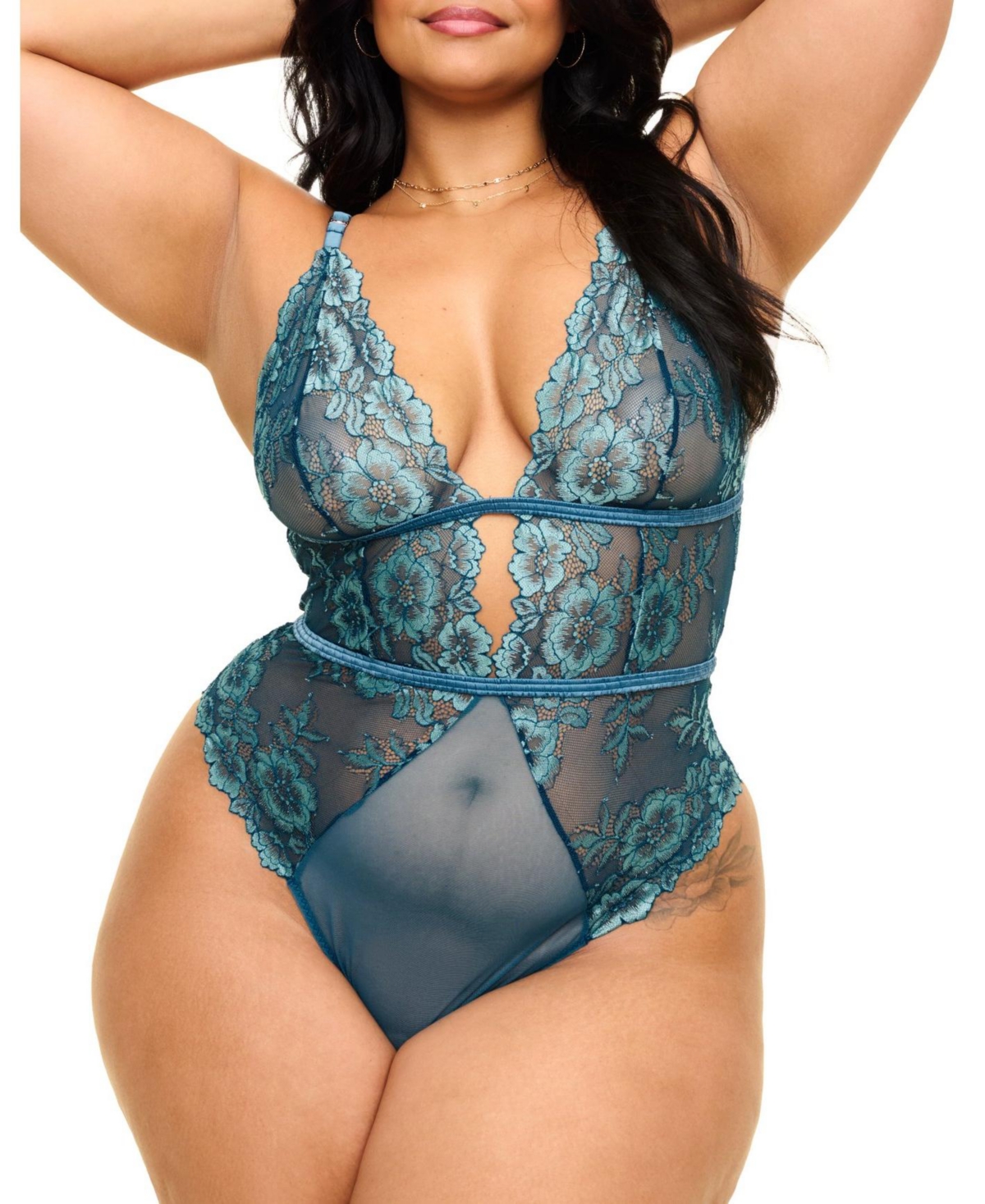 Adore Me Plus Size Calissa Lace Bodysuit Lingerie - Dark blue