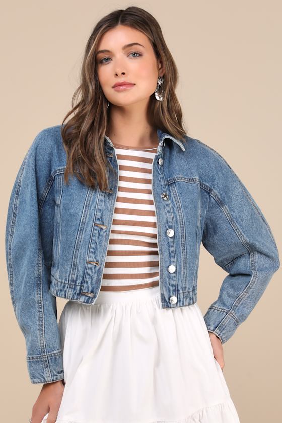 Adriane Medium Wash Cropped Denim Jacket