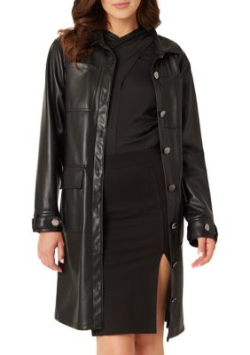 Adrienne Landau Onyx Women's Faux Leather Trench Coat, Black, XS