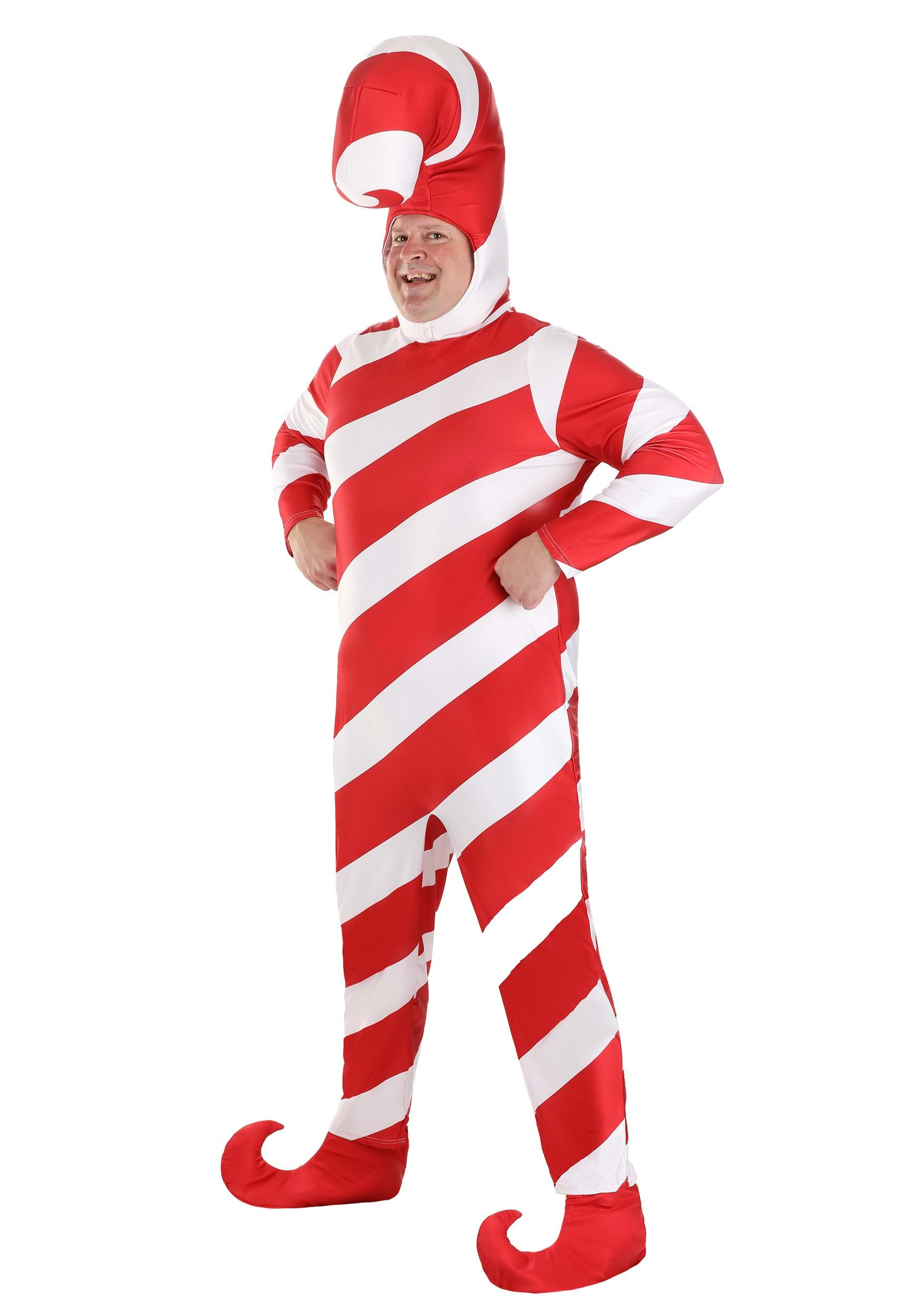 Adult Plus Size Red Candy Cane Bodysuit Fancy Dress Costume | Christmas Fancy Dress Costumes