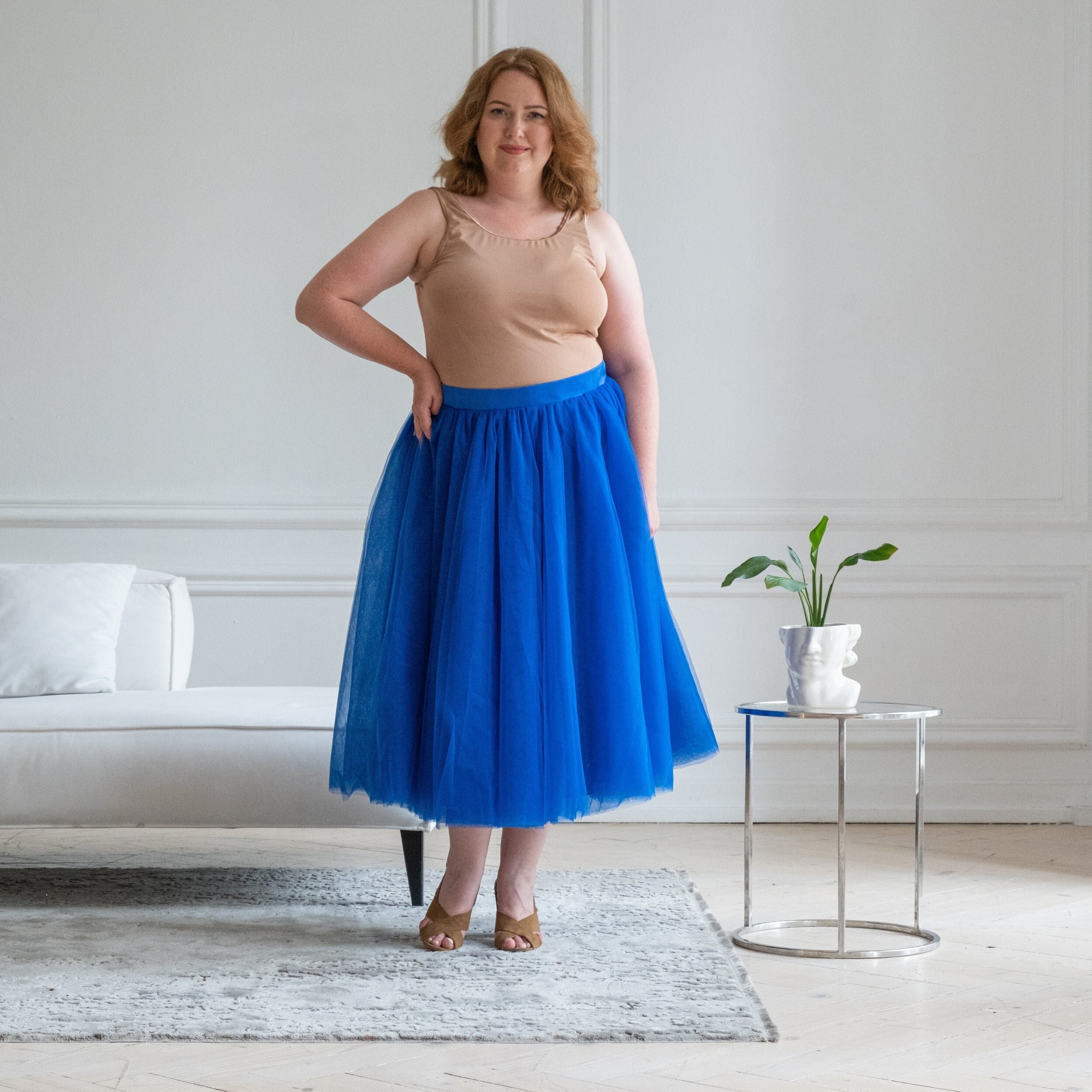 Adult Tulle Skirt, Blue Midi Tulle Skirt Women, Plus Size Skirts For Full Circle Long Cocktail