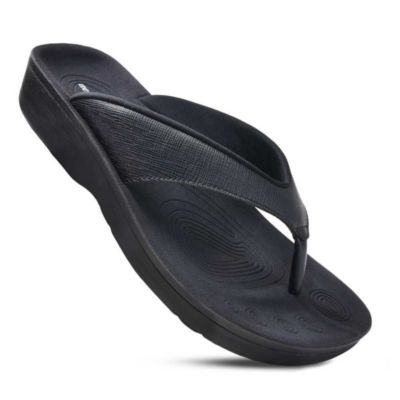 Aerothotic Matt Gloss Women's Orthotic Comfortable Flip-Flops Sandal, Black, 8M