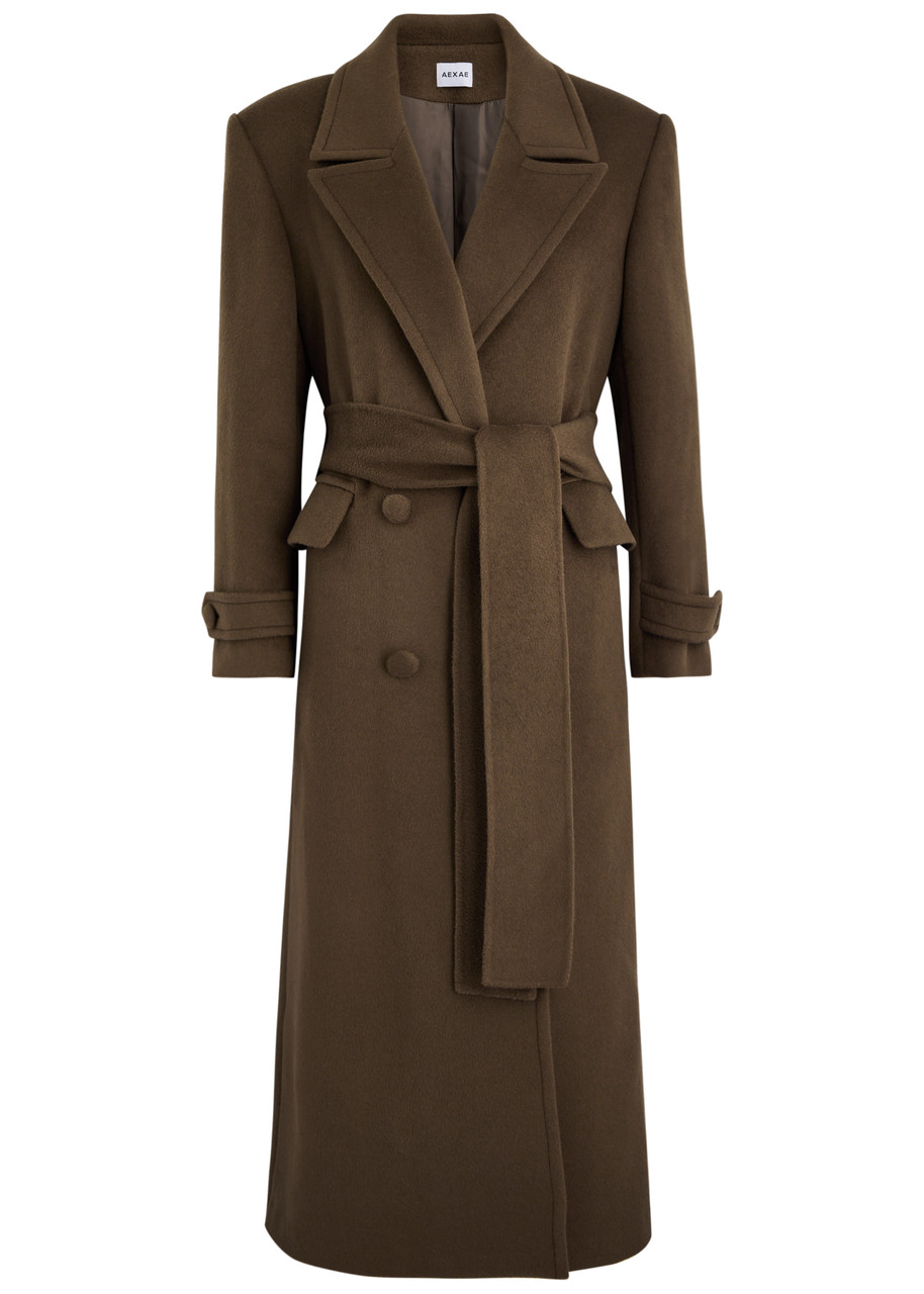 Aexae Double-breasted Belted Wool-blend Coat - Brown - L (UK14 / L)