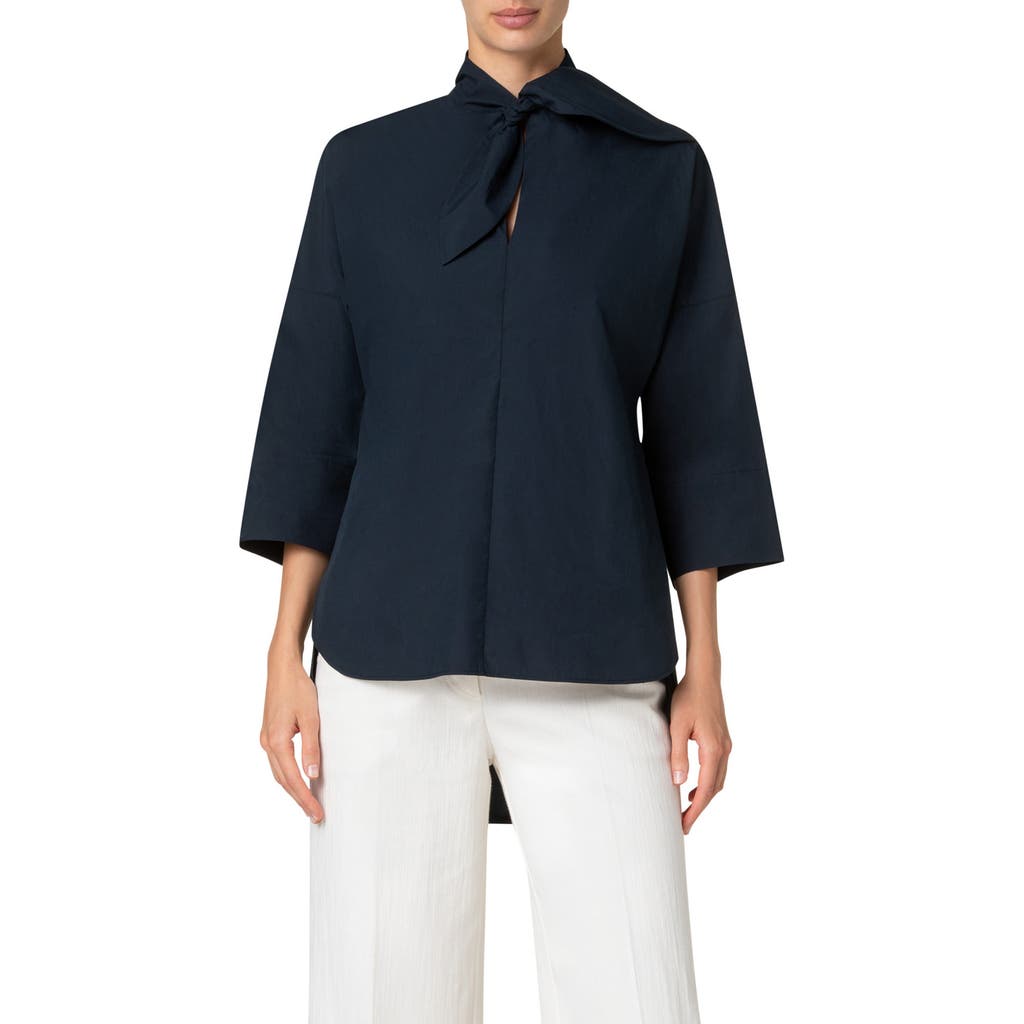 Akris punto Marine Knot Cotton Tunic Top in Navy at Nordstrom, Size 2