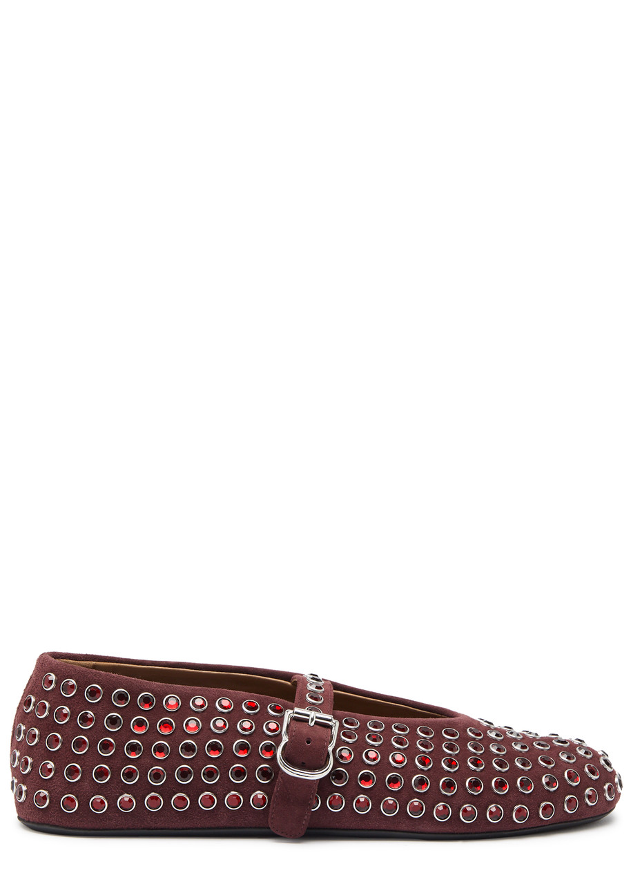 Alaa Crystal-embellished Suede Ballet Flats - Burgundy - 36 (IT36 / UK3)