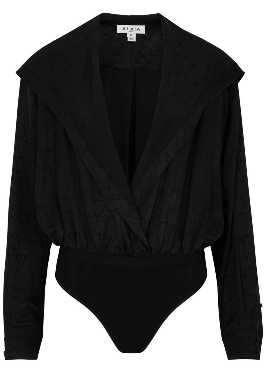 Alaa Hooded Satin-jacquard Bodysuit - Black - 40 (UK12 / M)