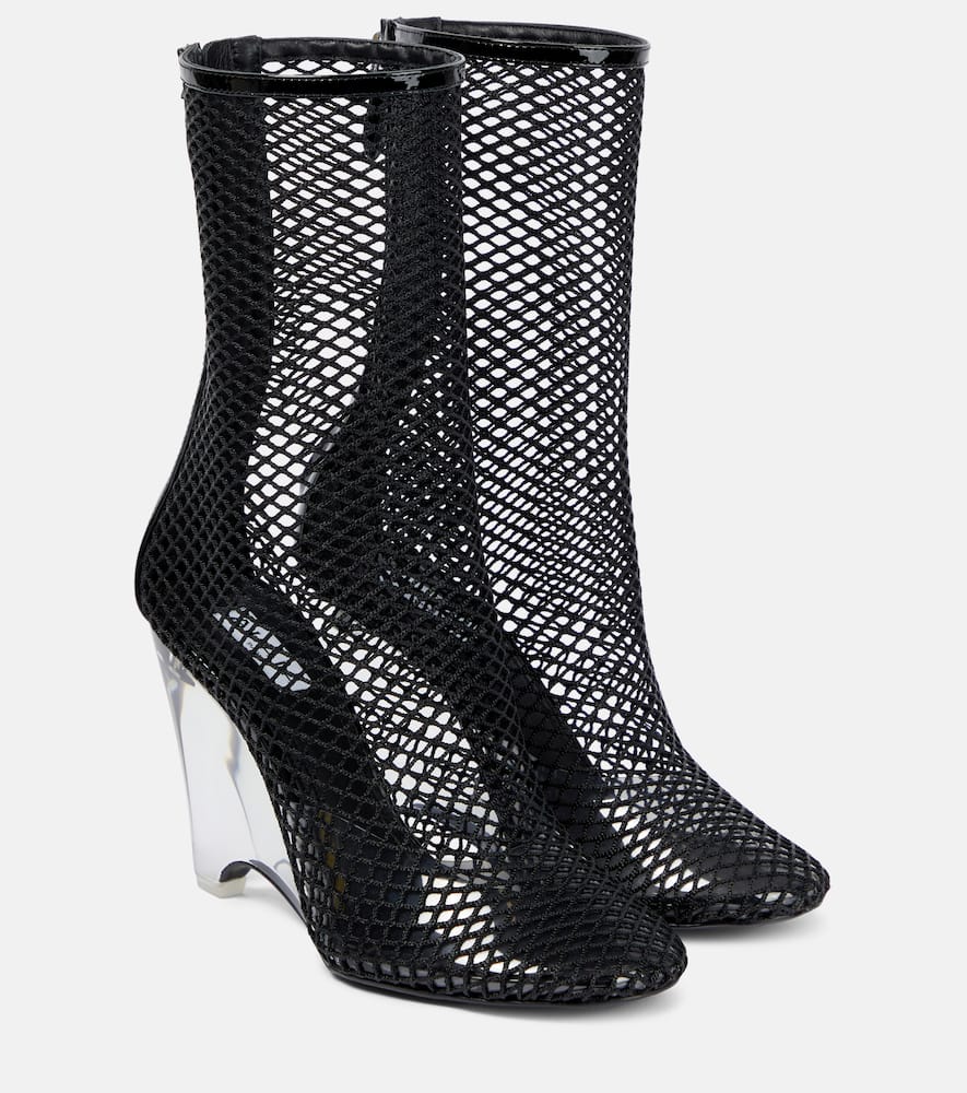 Alaïa La Cage mesh and PU wedge ankle boots