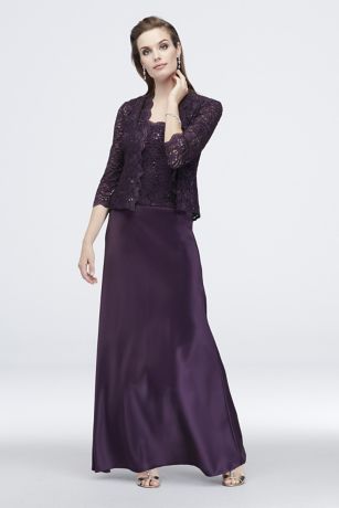 Alex Evenings Scalloped Sequin Lace And Satin Jacket Dress in Eggplant Size: 16 David's Bridal