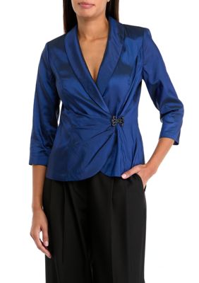 Alex Evenings Women's 3/4 Sleeve V-Neck Solid Satin Wrap Top, Small