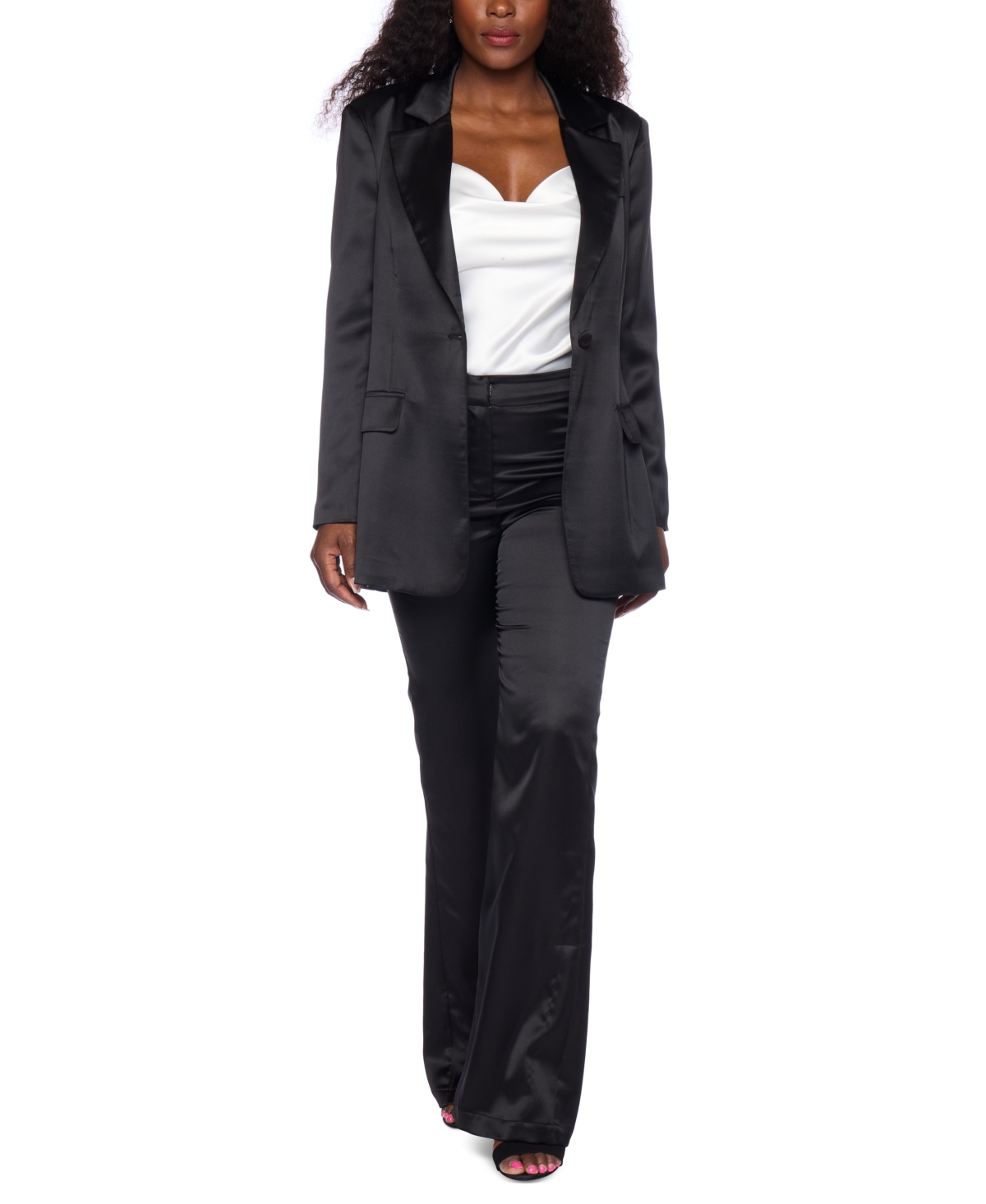 Alex & Sophia Juniors' Long-Sleeve Satin Blazer - Black