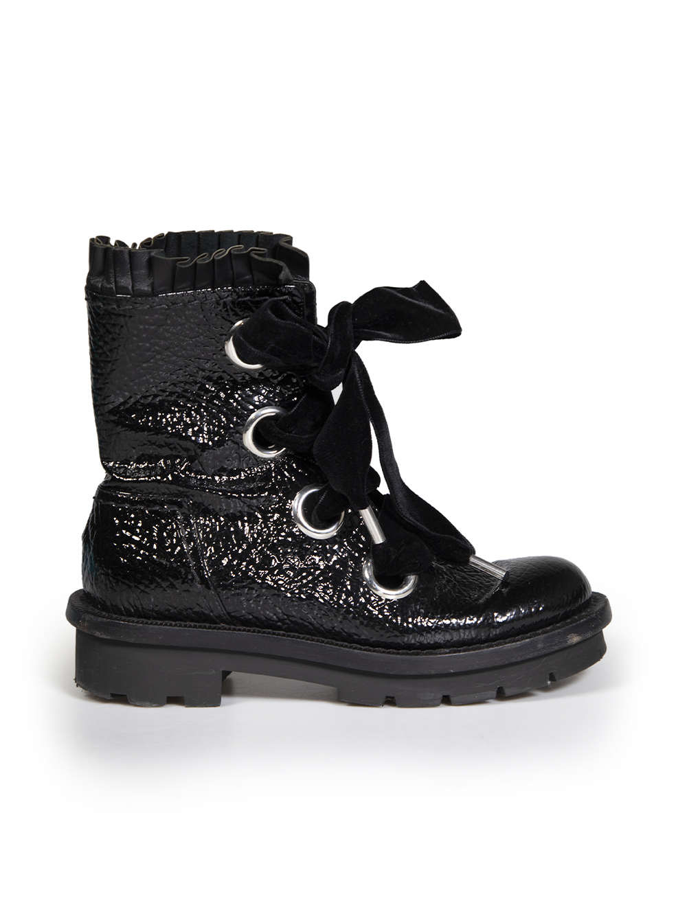 Alexander McQueen Black Patent Lace-Up Combat Boots