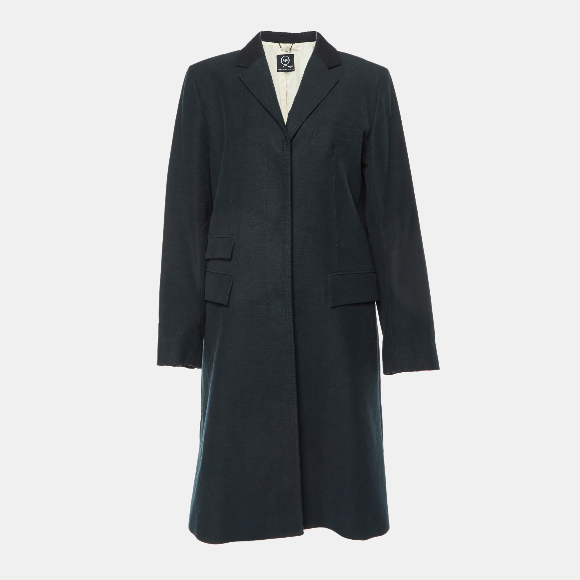 Alexander McQueen Black Wool Single Breasted Coat M