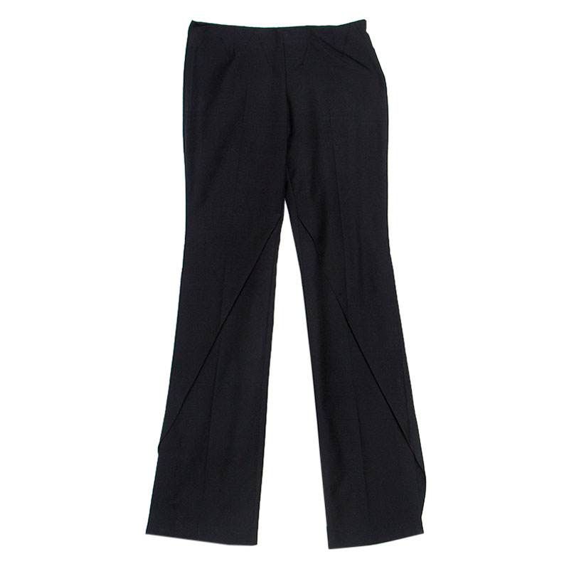 Alexander McQueen Black Wool Wide Leg Flared Trousers S