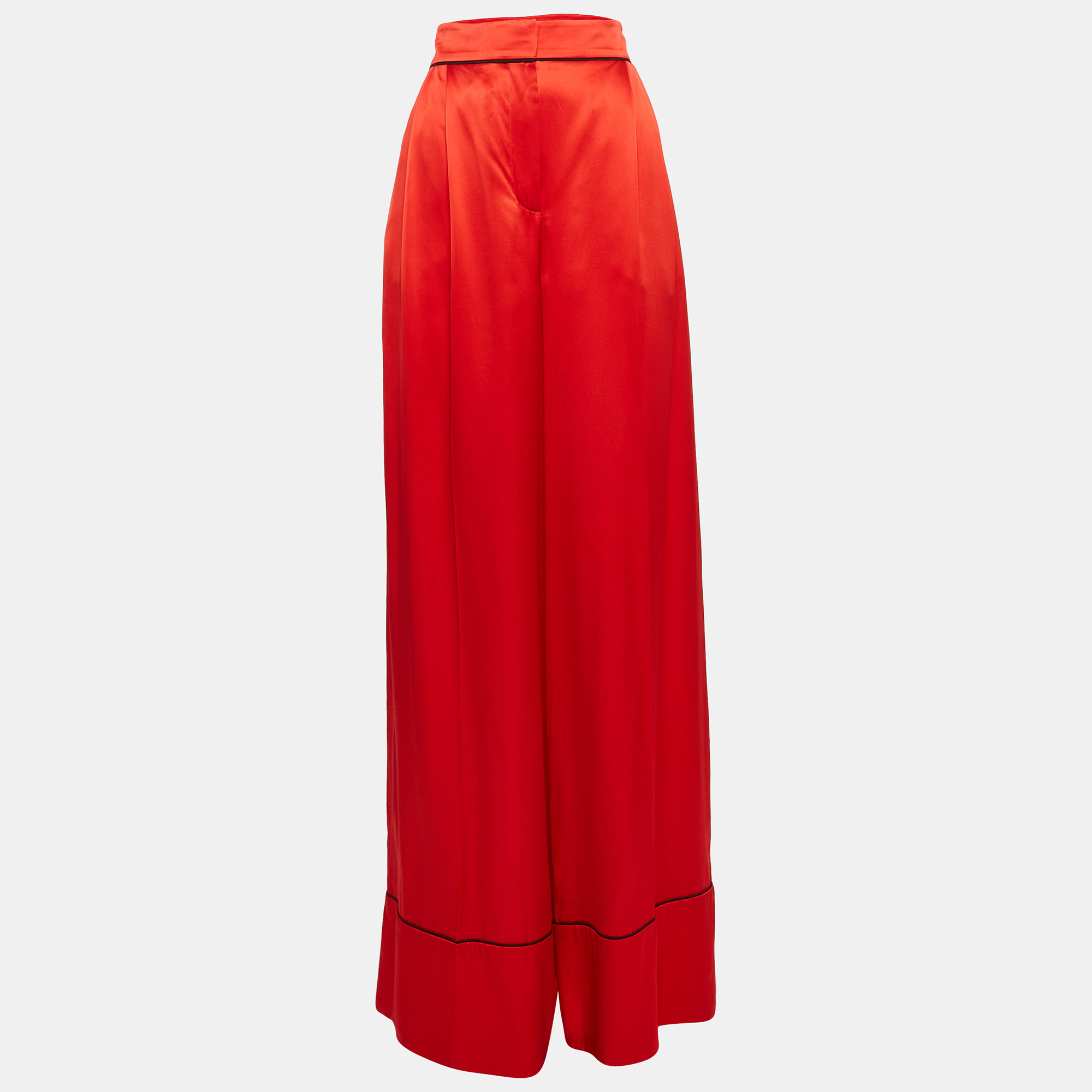 Alexander McQueen Red Satin Silk Wide-Leg Pants L